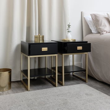 Pair of One Drawer Bedside Tables - Elle Black Range