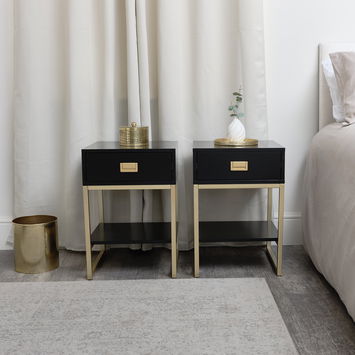 Pair of One Drawer Bedside Tables - Elle Black Range