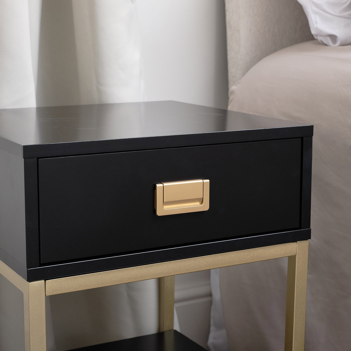 Pair of One Drawer Bedside Tables - Elle Black Range | Melody Maison