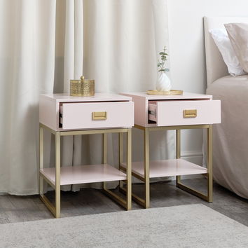 Pair of One Drawer Bedside Tables - Elle Pink Range