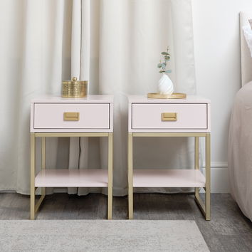 Pair of One Drawer Bedside Tables - Elle Pink Range