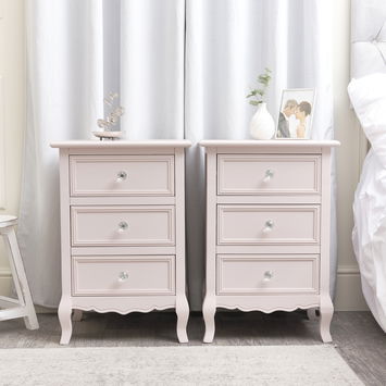 Pair of Pink 3 Drawer Bedside Tables - Victoria Pink Range