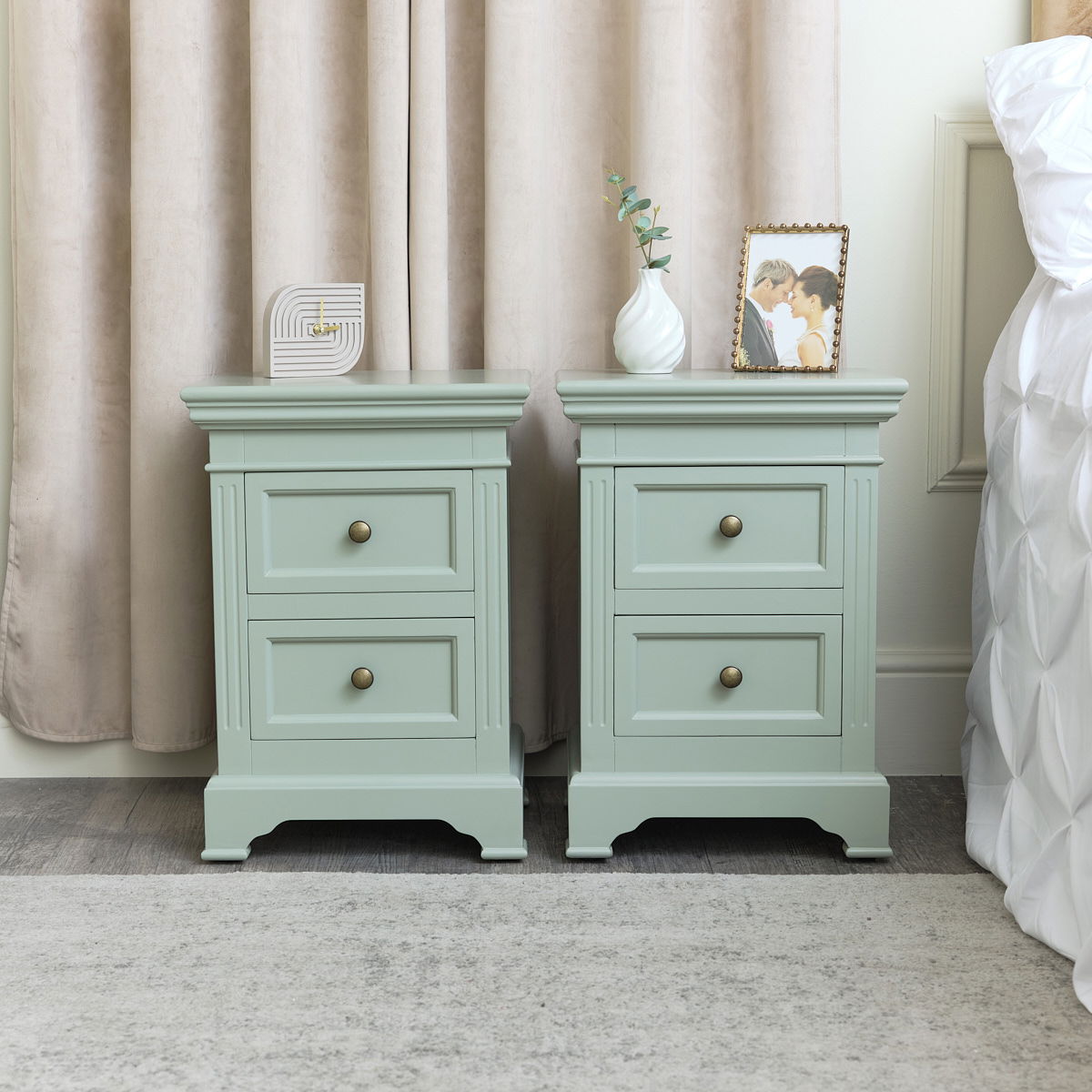 Pair of Sage Green Two Drawer Bedside Tables Daventry Sage Green