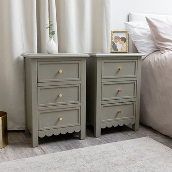 Pair of Scalloped 3 Drawer Bedside Tables - Staunton Taupe Range