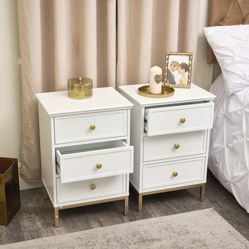 Pair of Three Drawer Bedside Tables - Aisby White Range