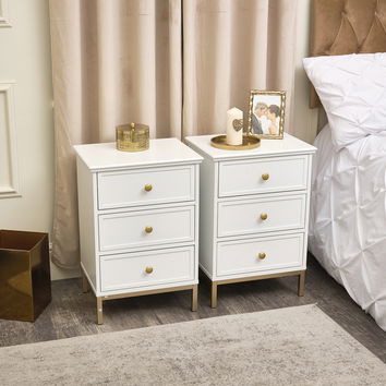 Pair of Three Drawer Bedside Tables - Aisby White Range