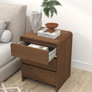 Pair of Walnut Brown 3 Drawer Bedside Tables - Meridian Walnut Range