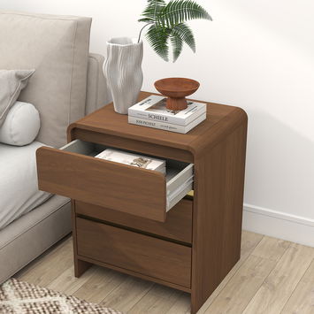 Pair of Walnut Brown 3 Drawer Bedside Chest - Meridian Walnut Range