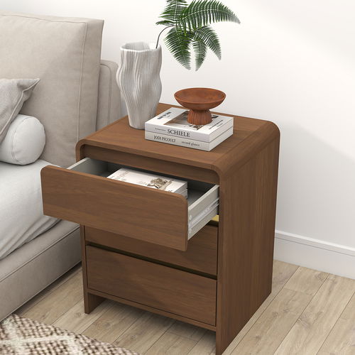 Pair of Walnut Brown 3 Drawer Bedside Tables - Meridian Walnut Range