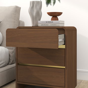 Pair of Walnut Brown 3 Drawer Bedside Chest - Meridian Walnut Range