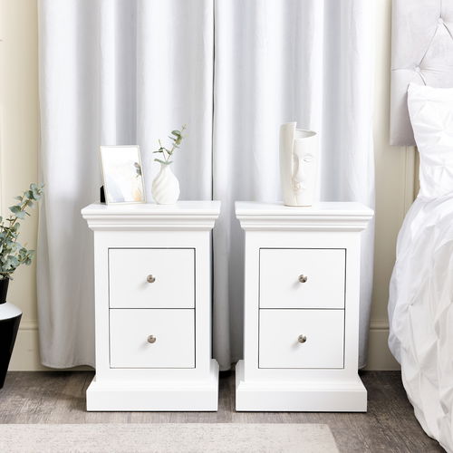 Pair of White 2 Drawer Bedside Tables - Slimline Haxey White Range