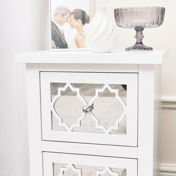 Pair of White Mirrored Bedside Tables - Sabrina White Range