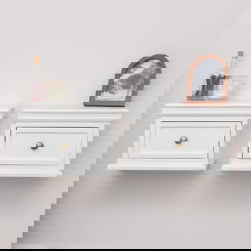 Pair Of White Wall Mounted Bedside Tables - Daventry White Range