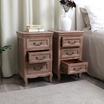 Pair of Wooden 3 Drawer Bedside Tables - Hessian Range