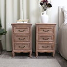 Pair of Wooden 3 Drawer Bedside Tables - Hessian Range