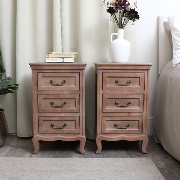 Pair of Wooden 3 Drawer Bedside Tables - Hessian Range