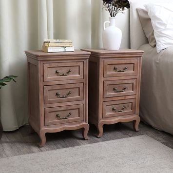 Pair of Wooden 3 Drawer Bedside Tables - Hessian Range