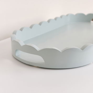 Pale Blue Oblong Scalloped Tray - 50cm