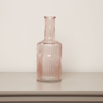 Pale Pink Ribbed Glass Bottle Vase - 20cm