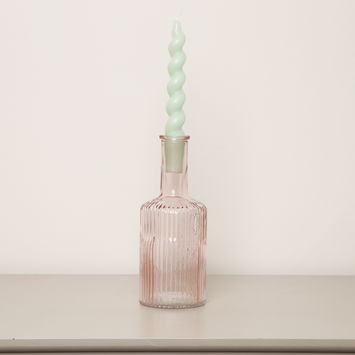 Pale Pink Ribbed Glass Bottle Vase - 20cm