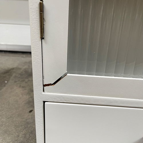 Pale Taupe Reeded Glass Wall Cabinet with Drawers - Damaged Seconds