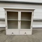 Pale Taupe Reeded Glass Wall Cabinet with Drawers