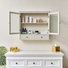 Pale Taupe Reeded Glass Wall Cabinet with Drawers