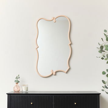 Large Light Peach Vintage Asymmetrical Shaped Wall Mirror - 84cm x 53cm