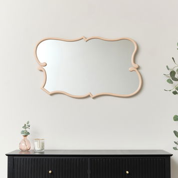 Large Light Peach Vintage Asymmetrical Shaped Wall Mirror - 84cm x 53cm