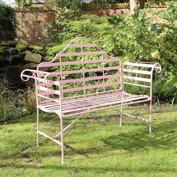 Pink Arched Metal Garden Bench