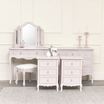  Pink Bedroom Furniture Set Large 6 Drawer Chest of Drawers, Dressing Table Set & Pair of Bedside Tables - Victoria Pink Range