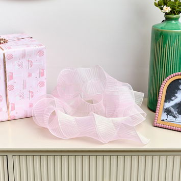 Pink Decorative Ruffle Ribbon 10cm x 270cm