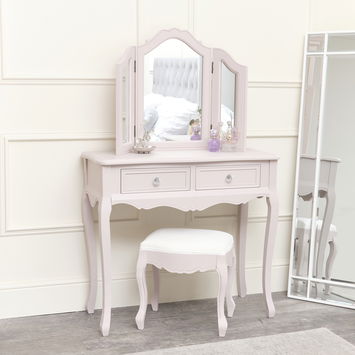 Pink Dressing Table, Mirror, Stool & Pair Bedside Tables - Victoria Pink Range