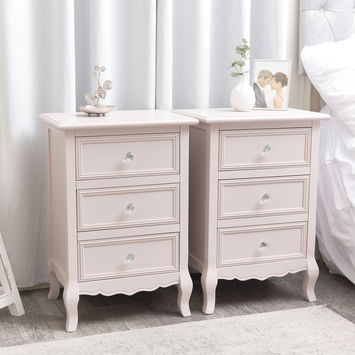 Pink Dressing Table, Mirror, Stool & Pair Bedside Tables - Victoria Pink Range