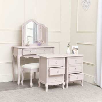 Pink Dressing Table, Mirror, Stool & Pair Bedside Tables - Victoria Pink Range