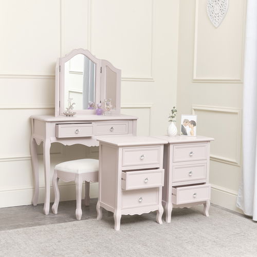 Pink Dressing Table, Mirror, Stool & Pair Bedside Tables - Victoria Pink Range