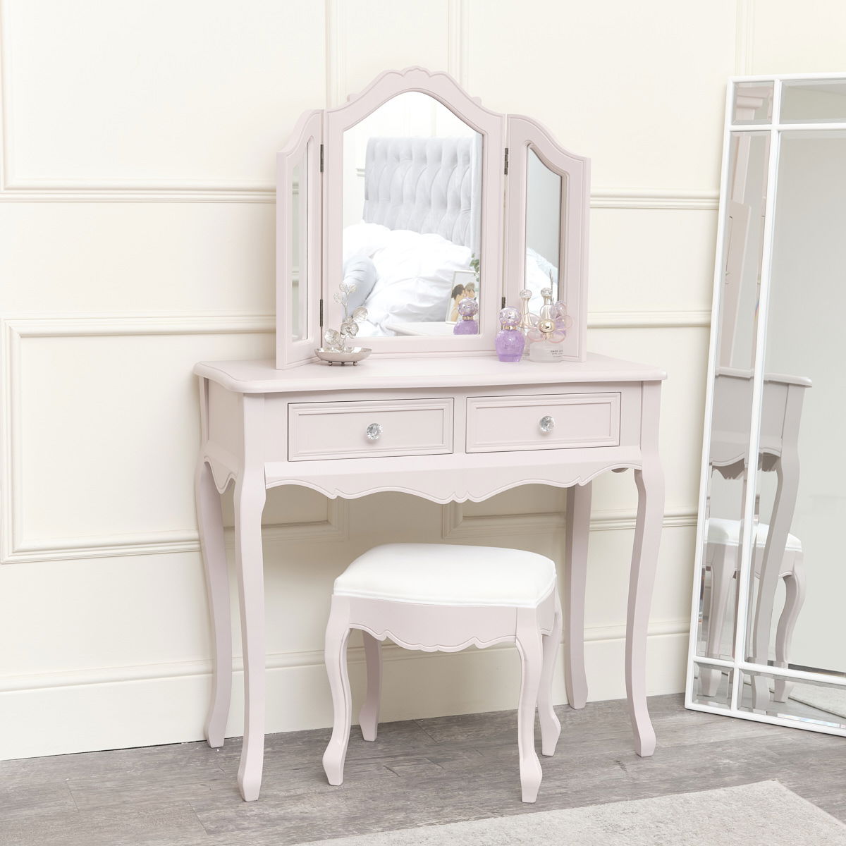 Pink Dressing Table, Mirror, Stool Set Victoria Pink Range Melody