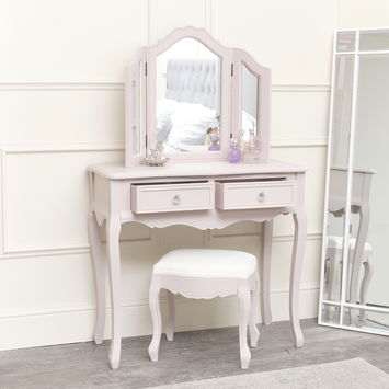 Pink Dressing Table, Mirror, Stool Set - Victoria Pink Range