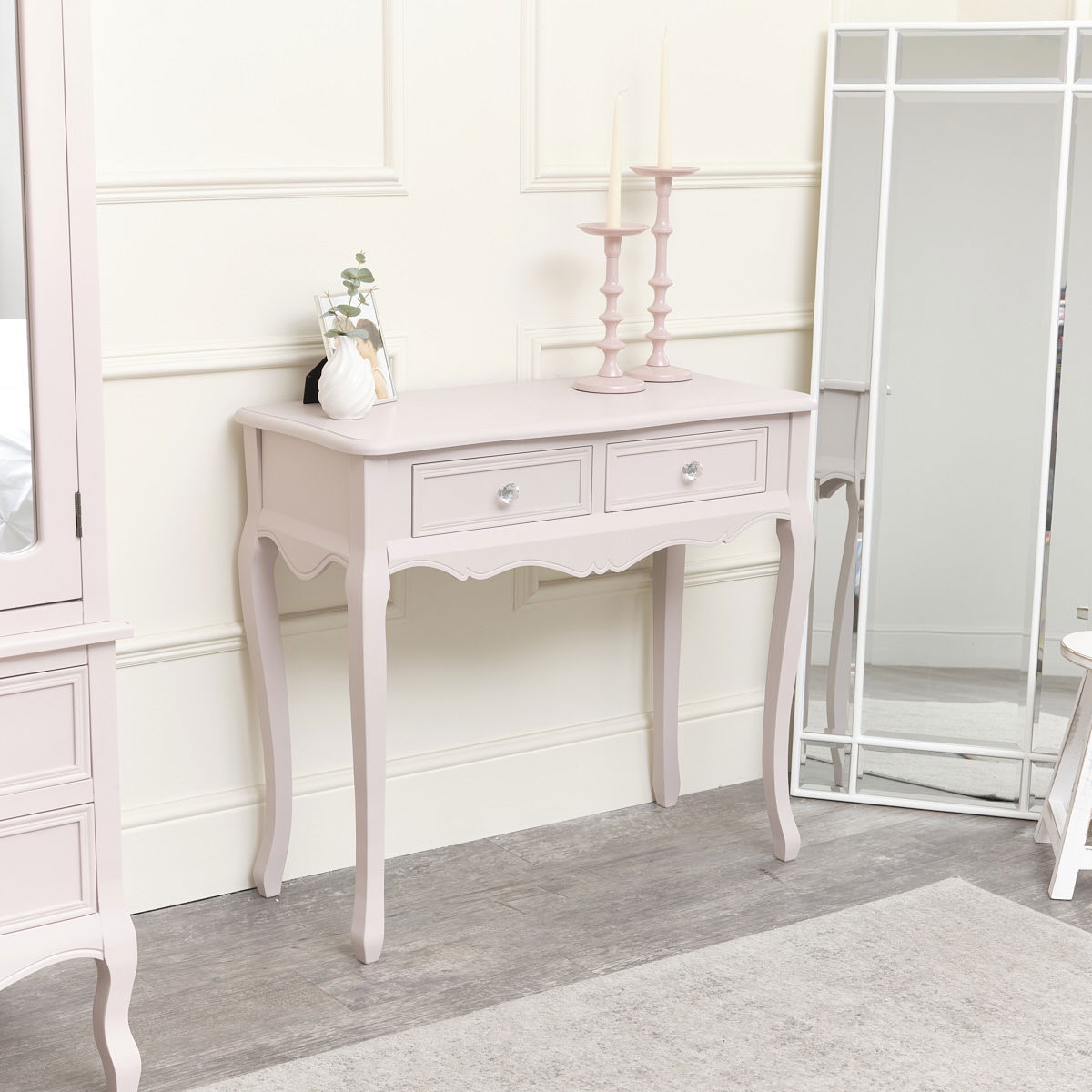 Pink Dressing Table, Mirror, Stool Set Victoria Pink Range Melody