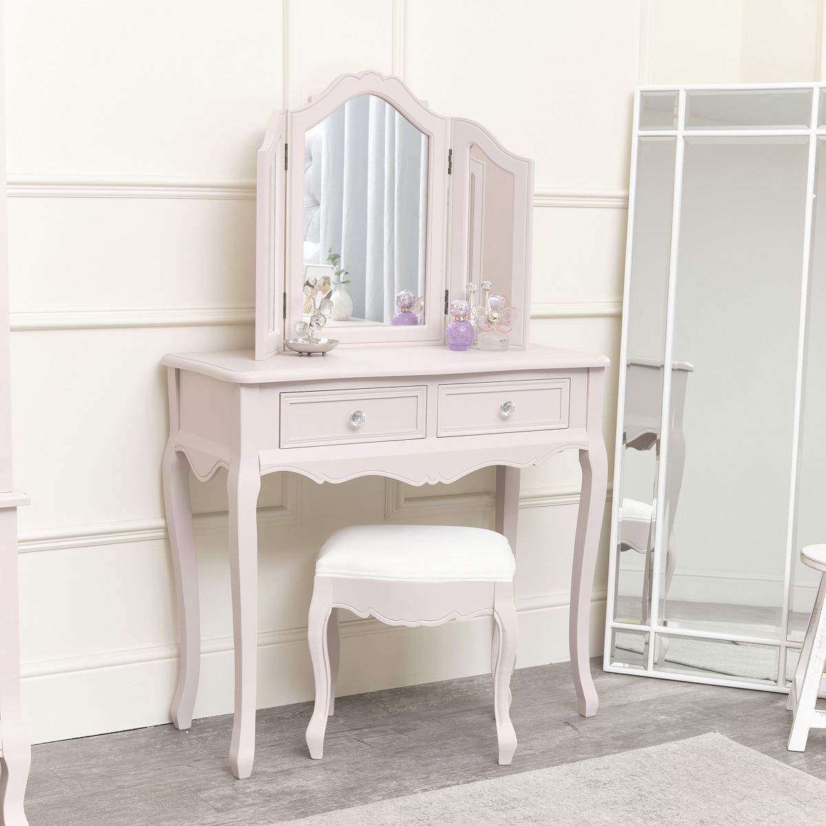 Pink Dressing Table, Mirror, Stool Set Victoria Pink Range Melody