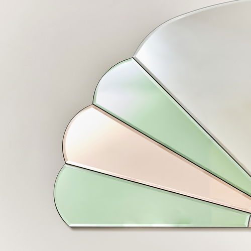 Pink & Green Arched Art Deco Wall Mirror 96cm x 48cm