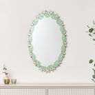 Pink & Green Oval Floral Art Deco Wall Mirror 80cm x 49cm