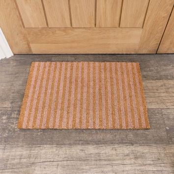 Pink & Natural Stripe Print Coir Door Mat