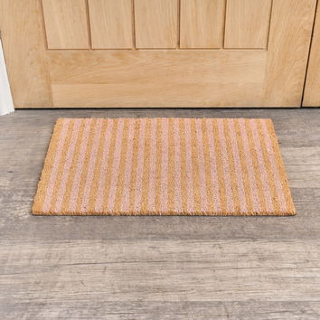 Pink & Natural Stripe Print Coir Door Mat