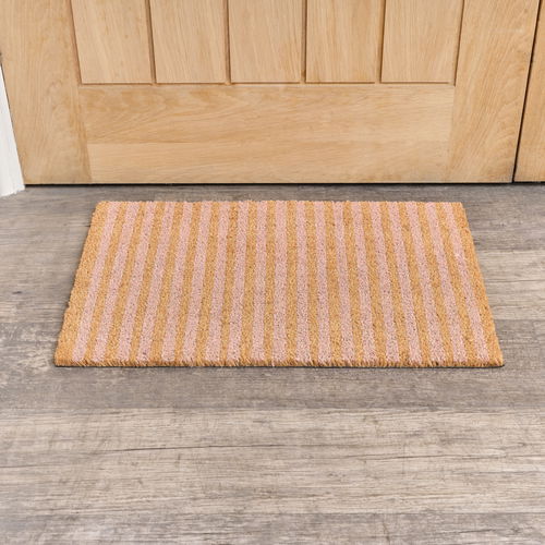 Pink & Natural Stripe Print Coir Door Mat