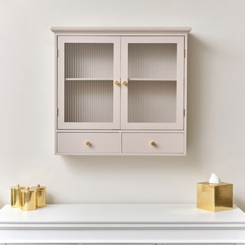 Pink Reeded Glass Wall Cabinet with Drawers