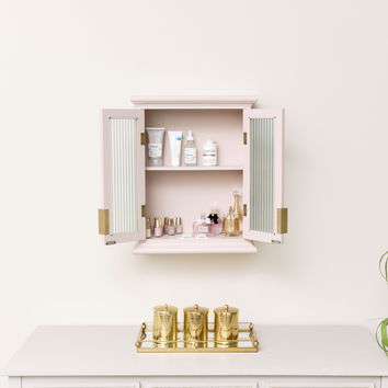 Pink Reeded Glass Wall Cabinet