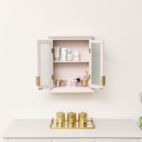 Pink Reeded Glass Wall Cabinet