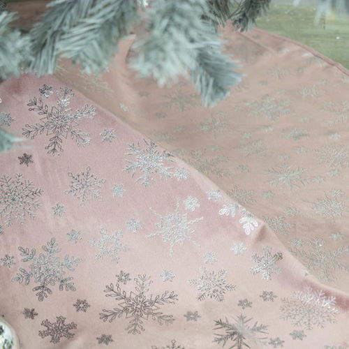 Pink Silver Snowflake Velvet Christmas Tree Skirt - 118cm