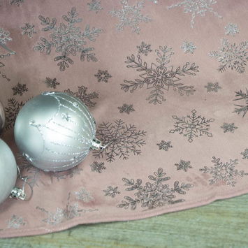 Pink Silver Snowflake Velvet Christmas Tree Skirt - 118cm